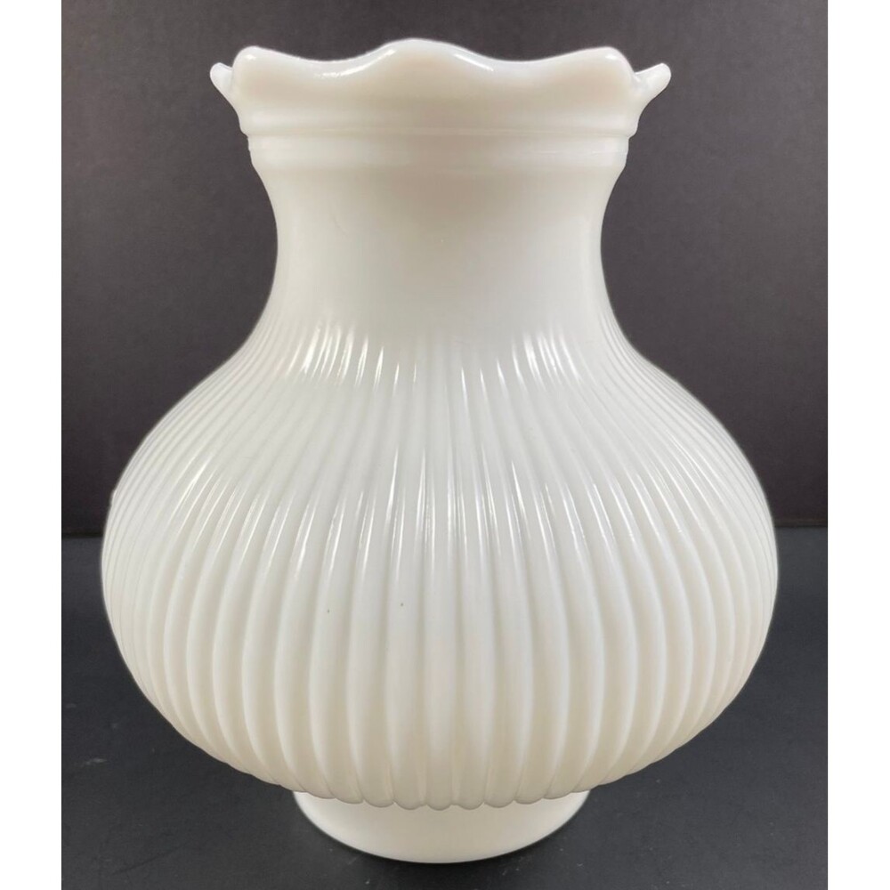 White Milk Glass Ribbed Lamp Shade Chimney Vintage